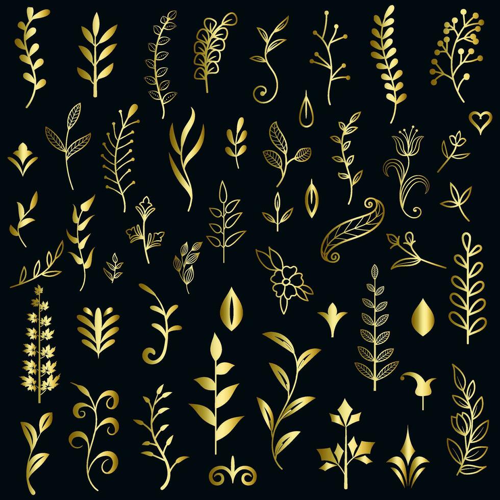 gouden wijnoogst bloemen elementen kunst deco stijl decoratie. vector grafisch elementen voor ontwerp vector elementen. kolken elementen decoratief illustratie.