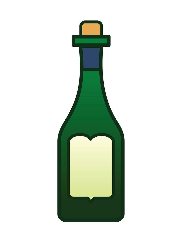 groen gekleurde wijn fles met leeg etiket vector icoon schets geïsoleerd Aan wit verticaal achtergrond. gemakkelijk vlak minimalistische tekenfilm kunst gestileerd tekening.