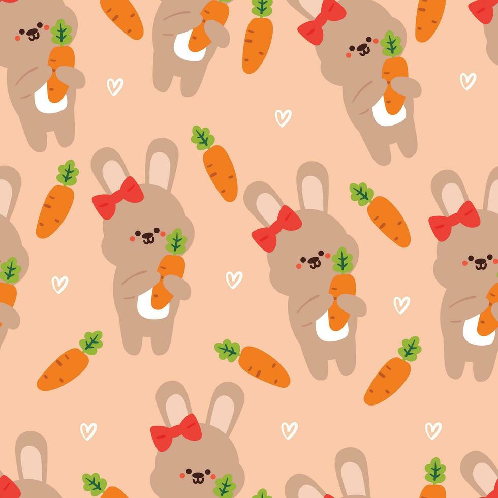 naadloos patroon tekenfilm konijn en wortel. schattig dier behang voor textiel, geschenk inpakken papier vector
