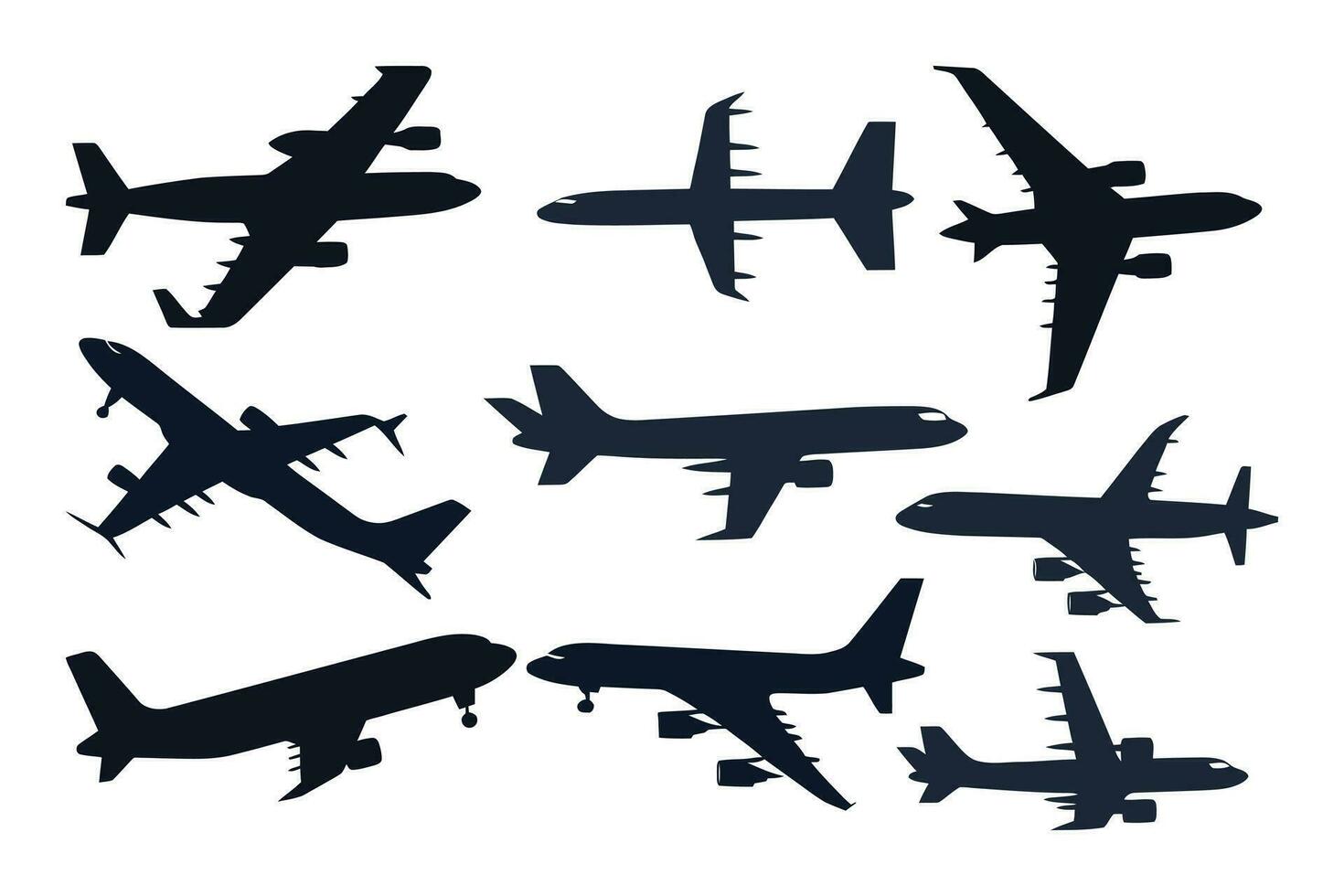 vlak vliegtuigen silhouetten reeks vector