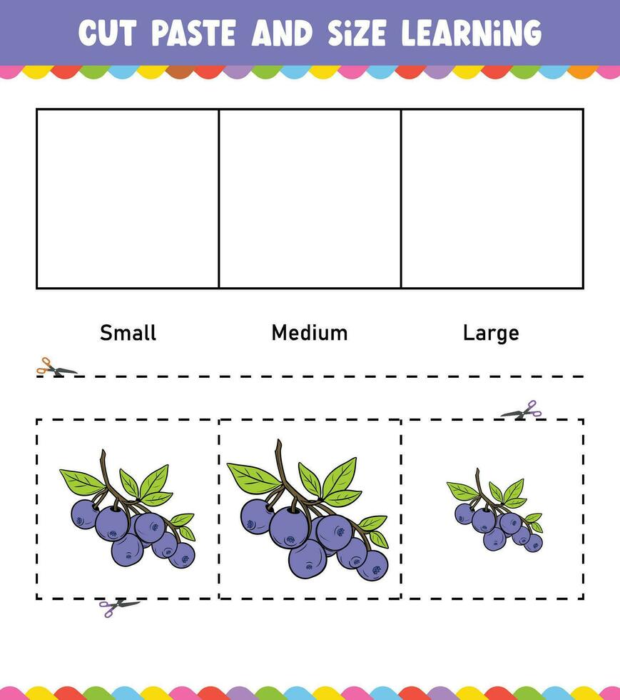 aan het leren maten besnoeiing en Plakken gemakkelijk werkzaamheid werkblad spel voor kinderen vector