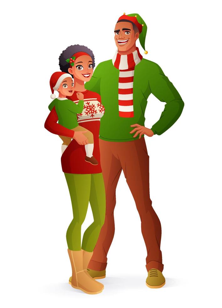 gelukkige afro-amerikaanse familie kerst portret vectorillustratie vector