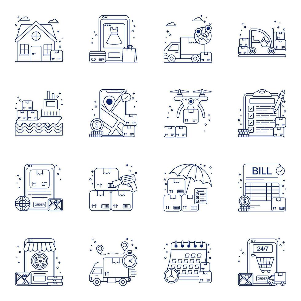 pak van logistiek lineair pictogrammen vector