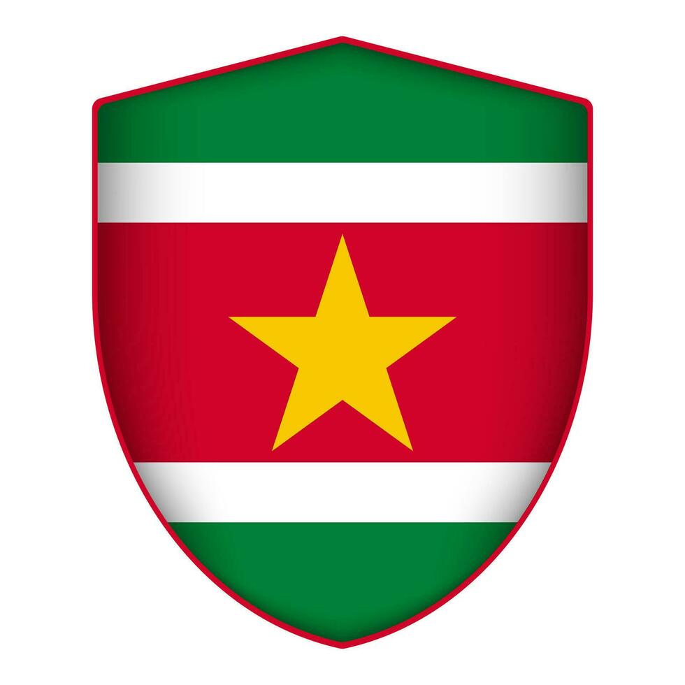 Suriname vlag in schild vorm geven aan. vector illustratie.