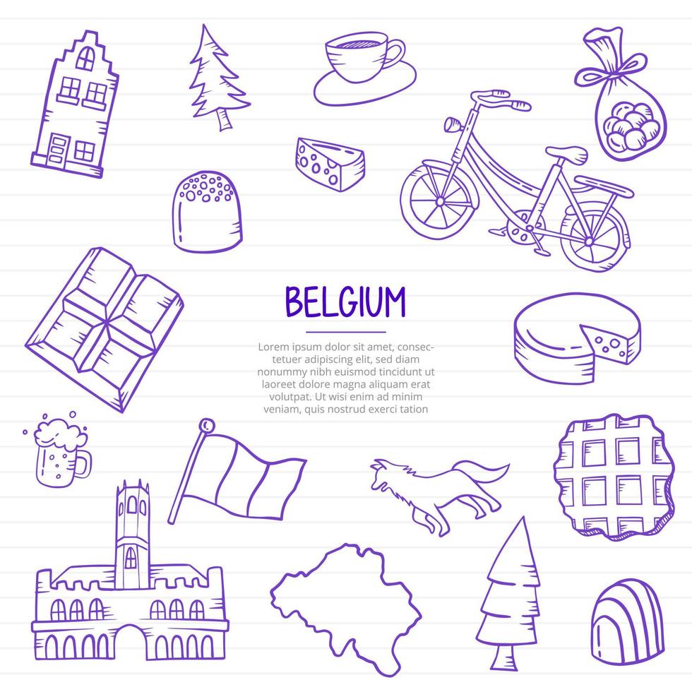 belgië of belgië natie of land doodle handgetekende vector