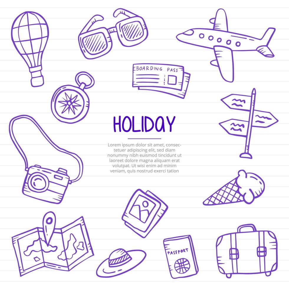 vakantie-evenementen doodle hand getekend met kaderstijl vector
