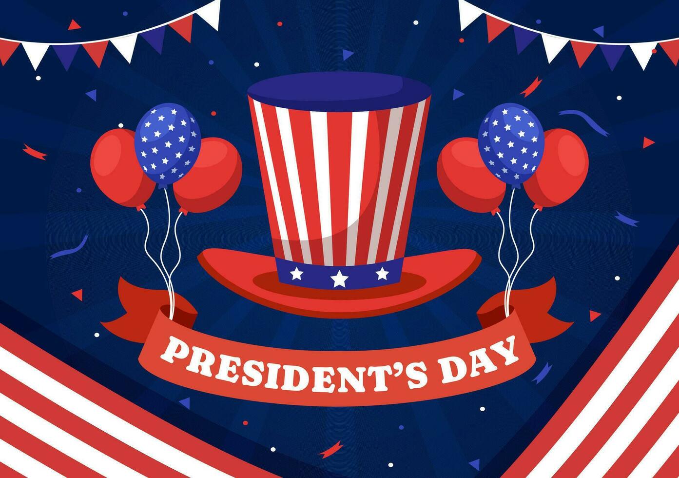 gelukkig presidenten dag vector illustratie Aan 19 februari met president Amerika en Verenigde Staten van Amerika vlag in vlak tekenfilm achtergrond ontwerp