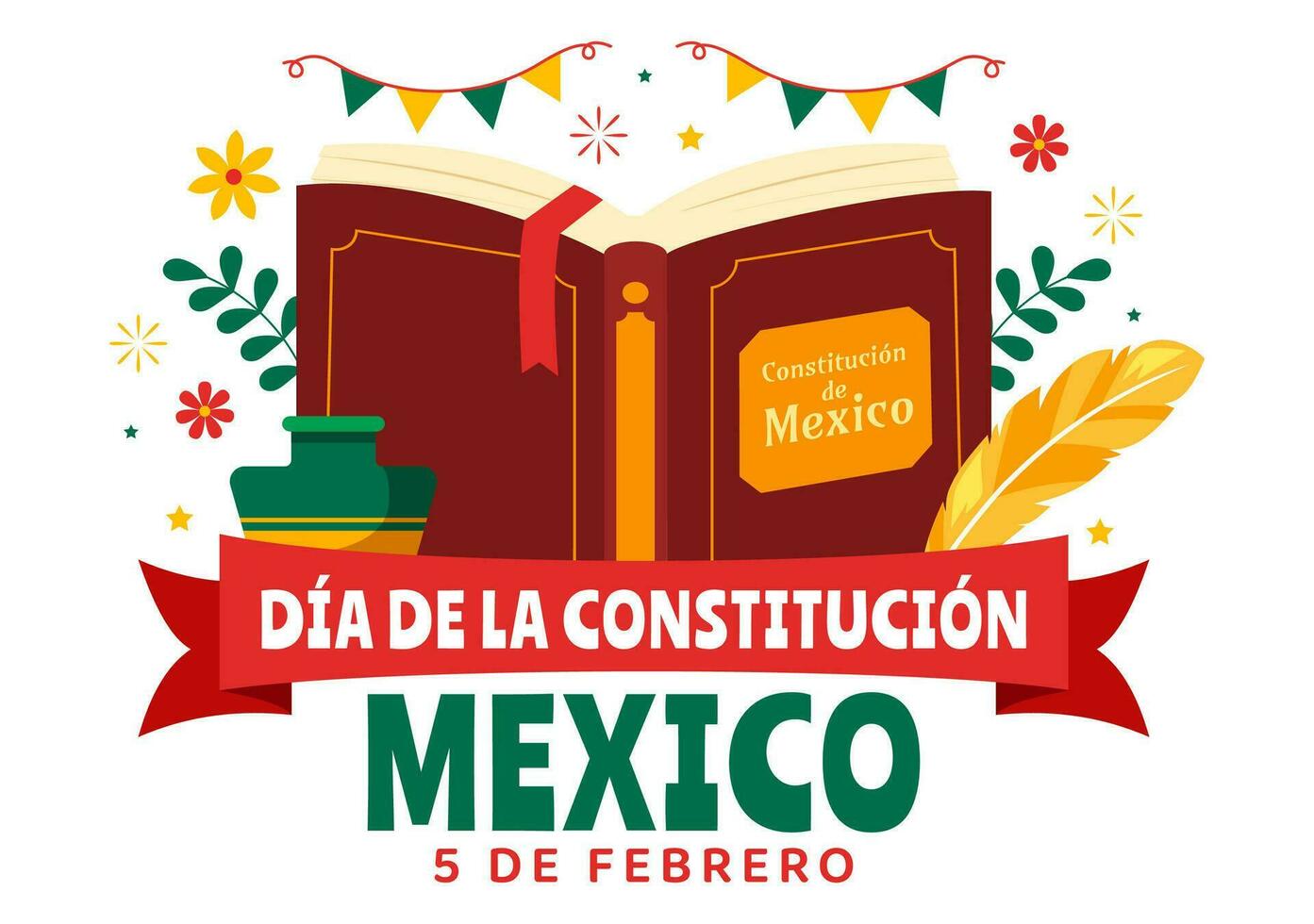 dia de la constitucion vector illustratie. vertaling gelukkig grondwet dag van Mexico Aan februari 5 met Mexicaans hoed en golvend vlag achtergrond