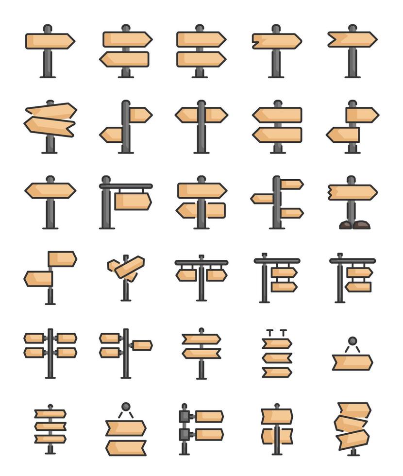 set van gevulde omtrek uithangbord pictogrammen vector