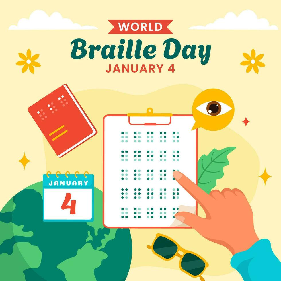 braille dag sociaal media illustratie vlak tekenfilm hand- getrokken Sjablonen achtergrond vector