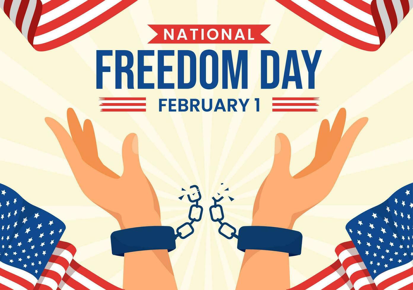 nationaal vrijheid dag vector illustratie Aan 1 februari met Verenigde Staten van Amerika vlag en handen in handboeien naar eerbiedigen allemaal wie geserveerd in vlak achtergrond