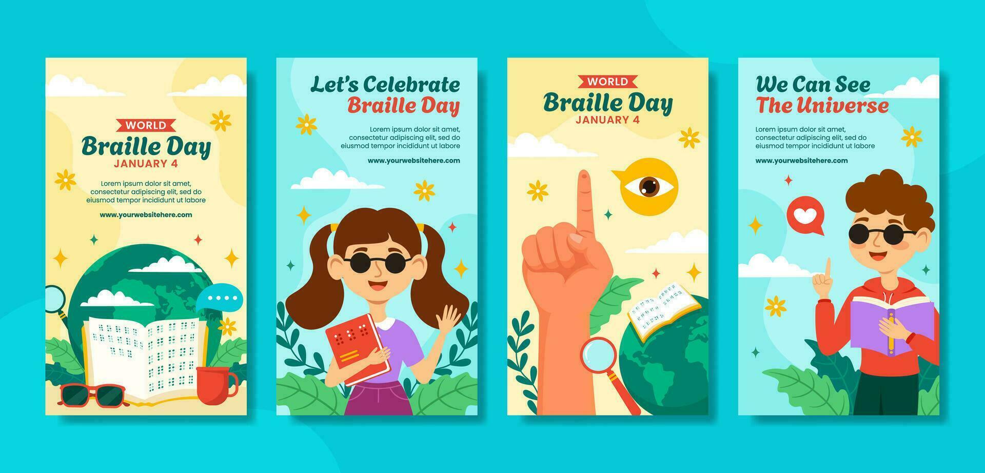 braille dag sociaal media verhalen vlak tekenfilm hand- getrokken Sjablonen achtergrond illustratie vector