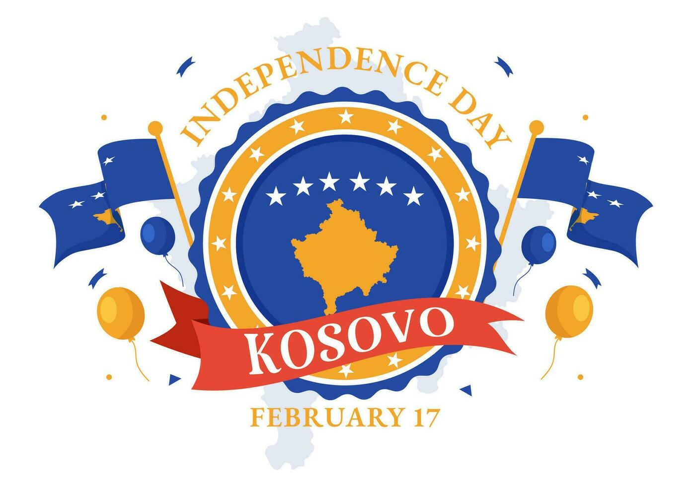 Kosovo onafhankelijkheid dag vector illustratie Aan februari 17 met golvend vlag in gelukkig republiek viering vakantie Aan vlak tekenfilm achtergrond