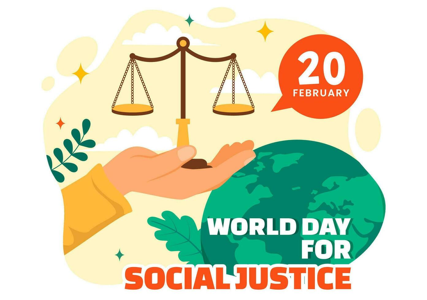 wereld dag van sociaal gerechtigheid vector illustratie Aan februari 20 met balans of hamer voor een alleen maar verhouding en onrecht bescherming in achtergrond