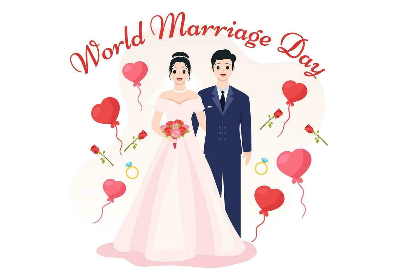 wereld huwelijk dag vector illustratie Aan februari 12 met ring van liefde symbool naar benadrukken de schoonheid en loyaliteit van een partner in tekenfilm achtergrond