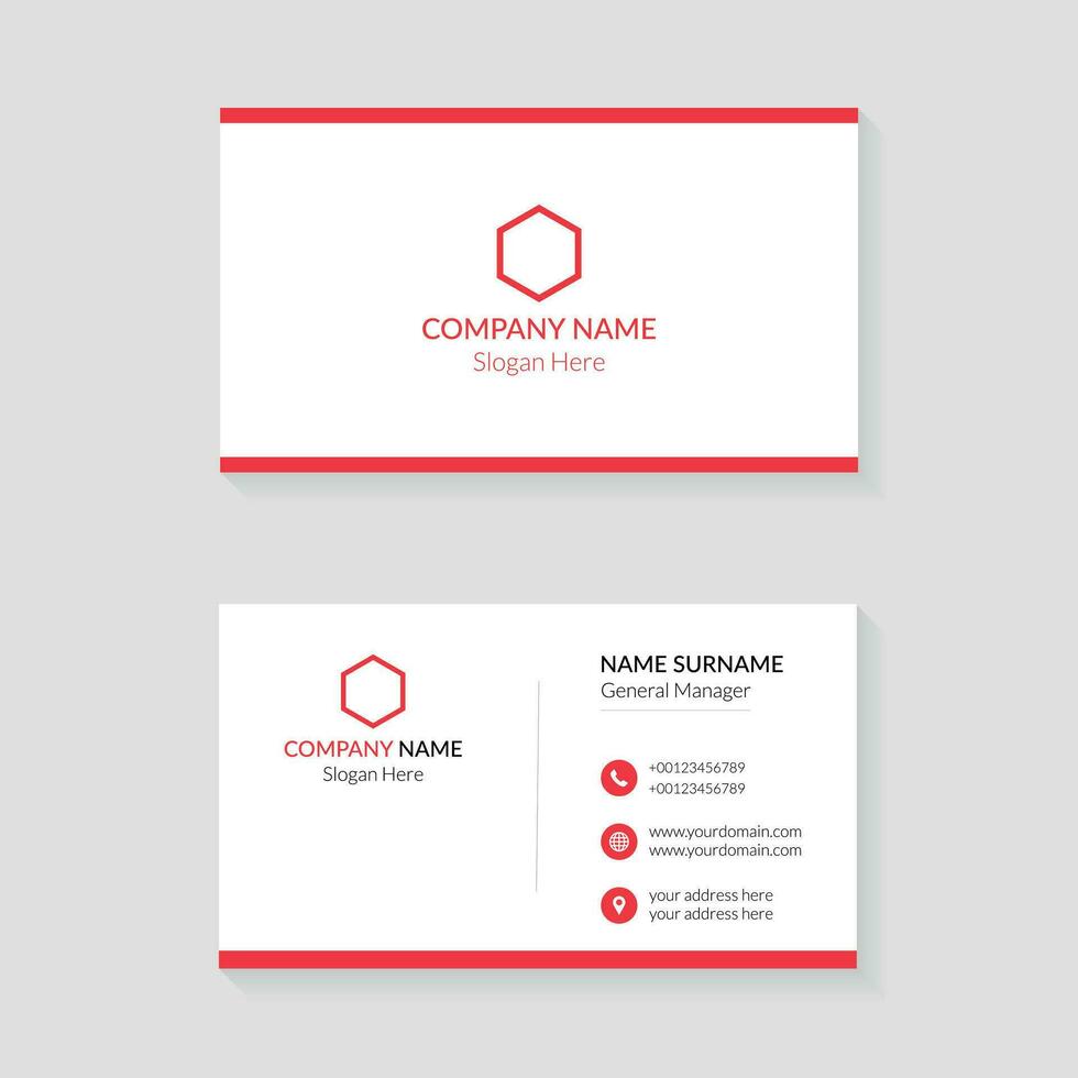 bedrijf kaart ontwerp sjabloon. rood en wit kleur creatief en schoon bedrijf kaart concept ontwerp vector