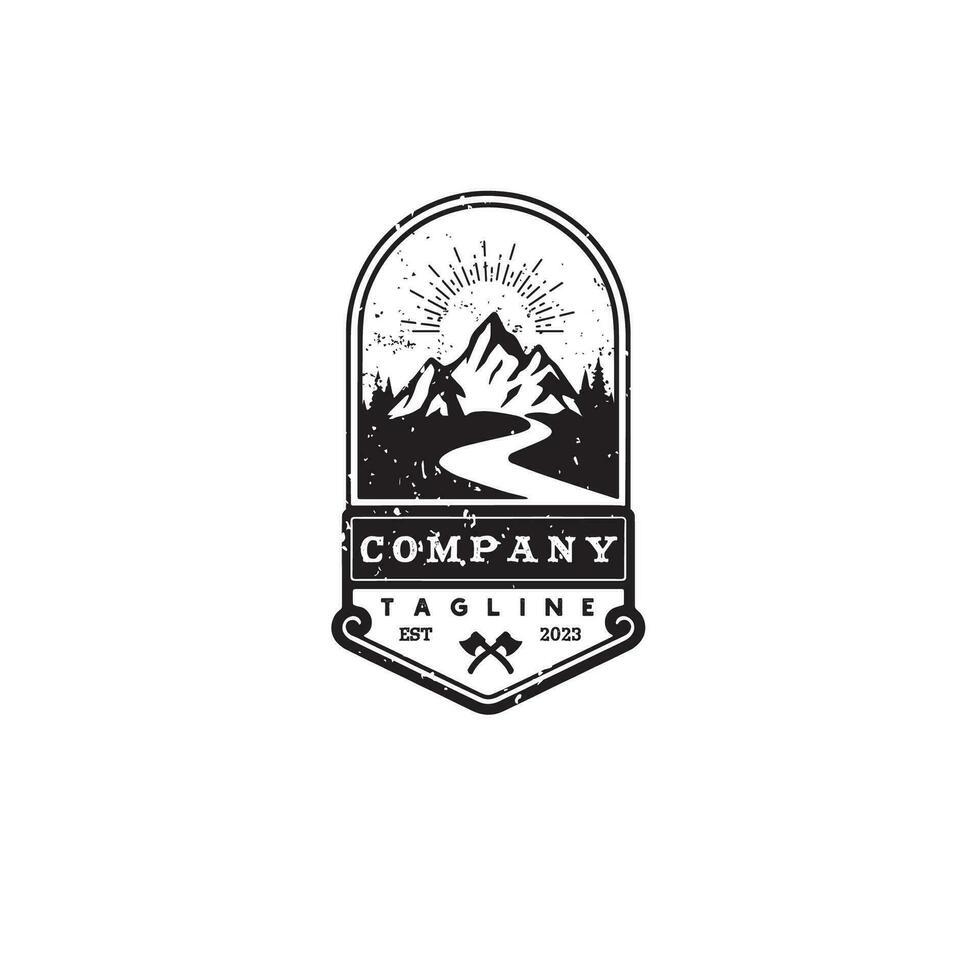 wijnoogst berg insigne logo ontwerp vector sjabloon illustratie