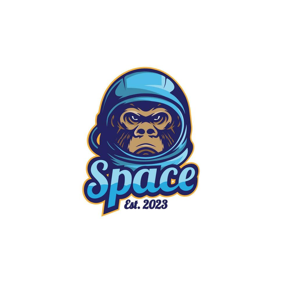 ontwerp logo ruimte astronomie met gorilla hoofd vector illustratie