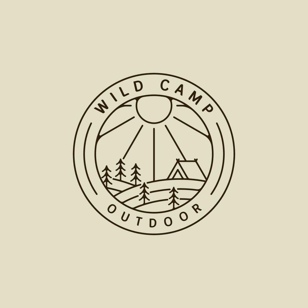 camping logo vector lijn kunst gemakkelijk minimalistische illustratie sjabloon icoon grafisch ontwerp. kamp Bij wild natuur teken of symbool voor reizen of avontuur concept met cirkel insigne