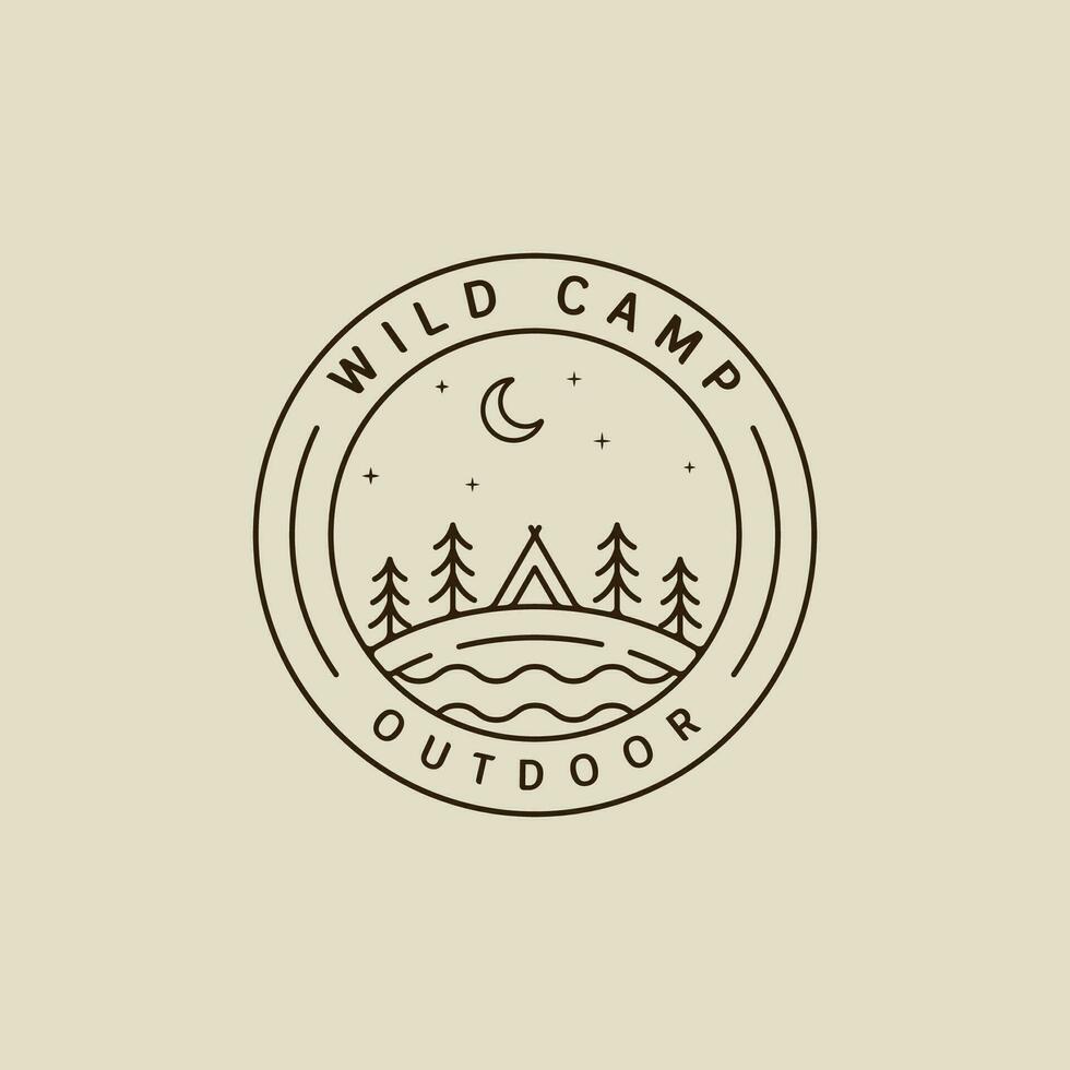 camping logo vector lijn kunst gemakkelijk minimalistische illustratie sjabloon icoon grafisch ontwerp. nacht kamp Bij wild natuur teken of symbool voor reizen of avontuur concept met cirkel insigne