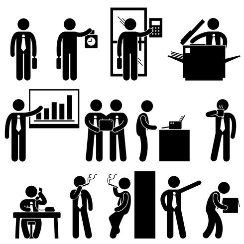 Zakelijke zakenman werknemer werknemer Office collega werkplek werkend pictogram symbool teken Pictogram. vector