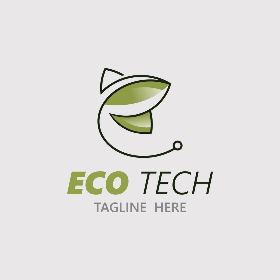 eco technologie bedrijf vector ontwerp modern. natuur technologie logo met blad en stroomkring tech minimalistische vector illustratie