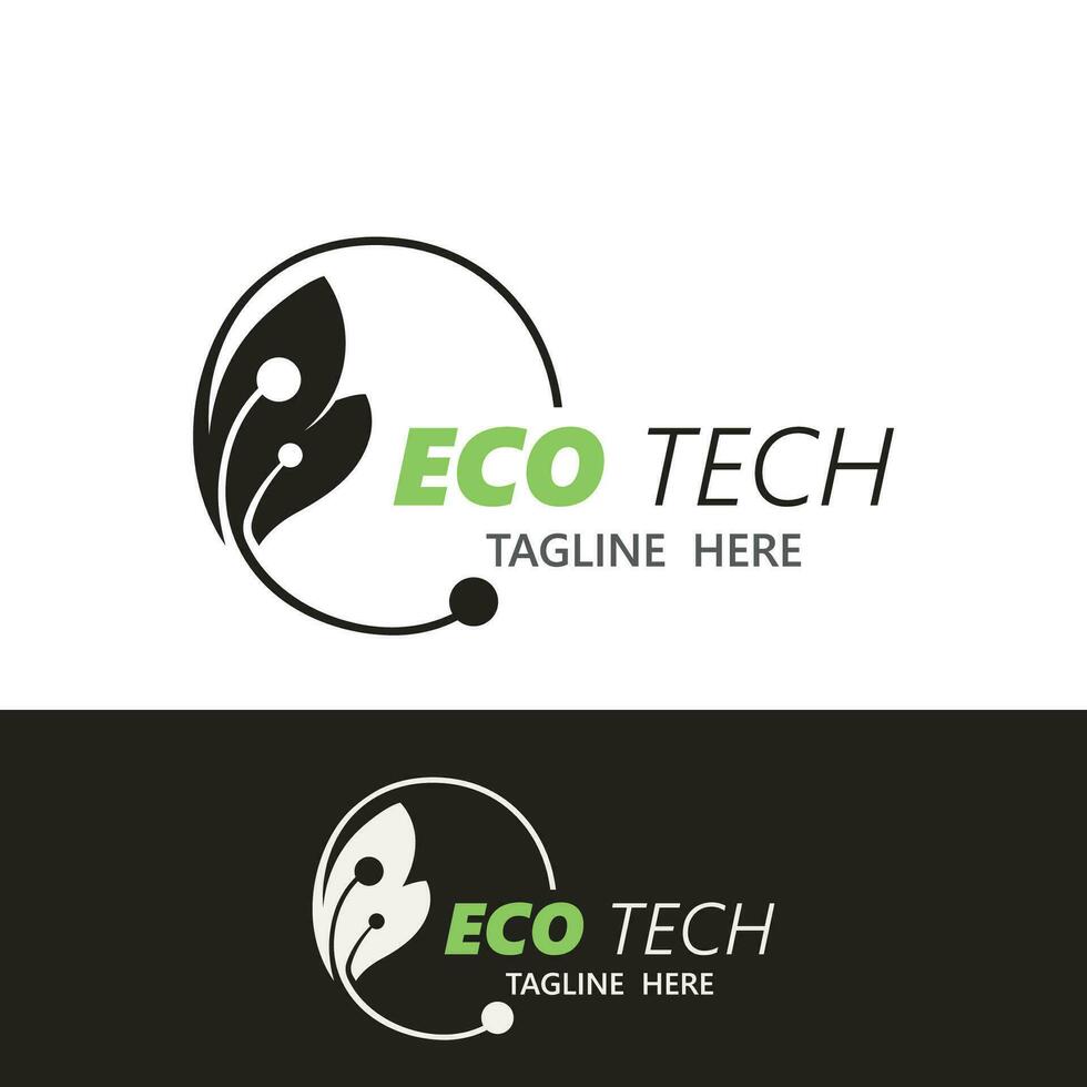 eco technologie bedrijf vector ontwerp modern. natuur technologie logo met blad en stroomkring tech minimalistische vector illustratie