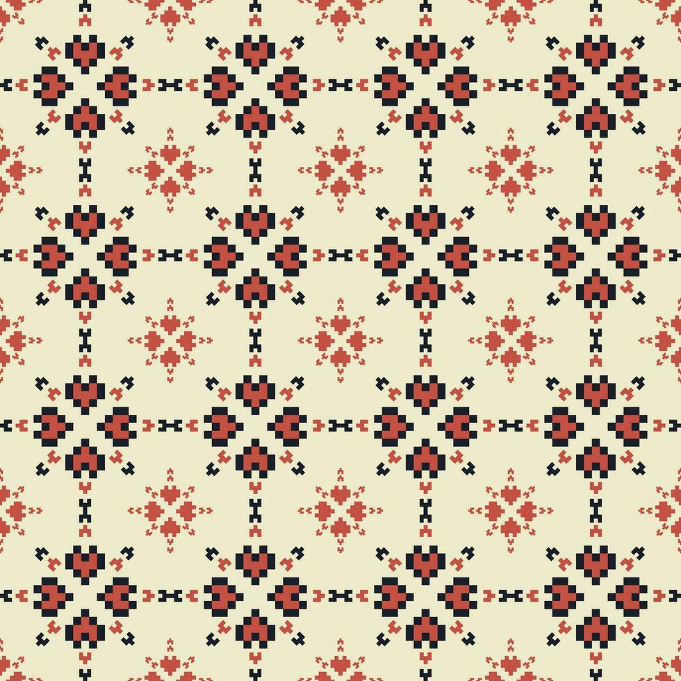 meetkundig bloemen vorm pixel rooster patroon. meetkundig bloemen borduurwerk plein rooster naadloos patroon. meetkundig pixel patroon gebruik voor kleding stof, textiel, huis decoratie elementen, bekleding, enz. vector