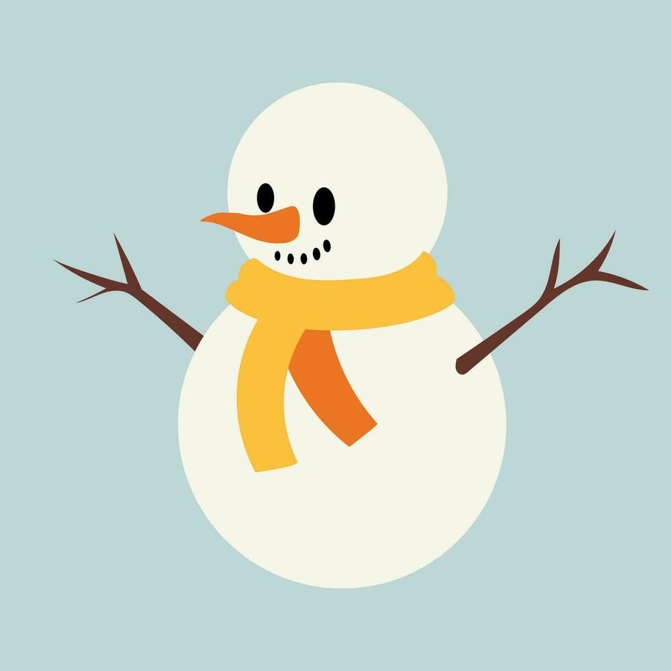 schattig sneeuwman. vector illustratie in vlak, gemakkelijk stijl. ontwerp element voor affiches, prints voor kleding, spandoeken, dekt, websites, sociaal netwerken, logo, ansichtkaart