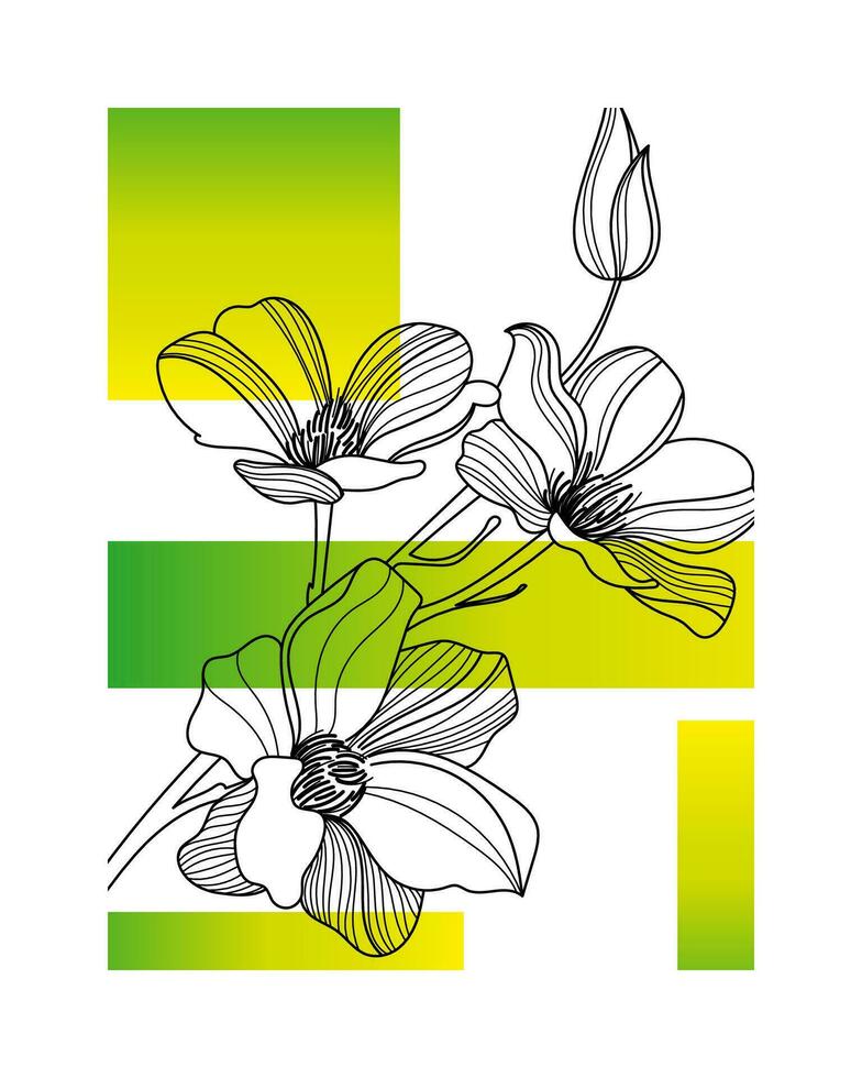 bloemen hand- getrokken achtergrond. botanisch lijn kunst behang met bloemen, takken en eucalyptus bladeren. ontwerp in wazig structuur voor banier, afdrukken, muur kunst en huis decor. vector
