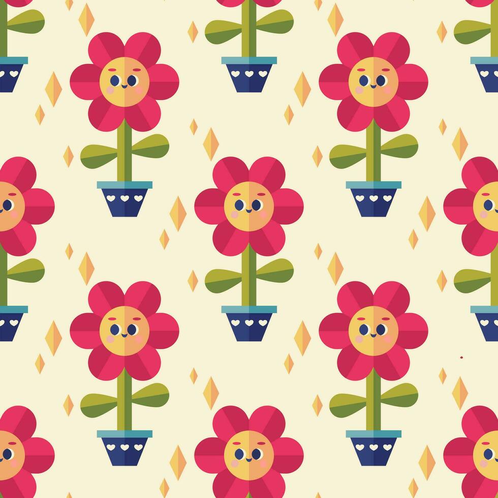 baby naadloos vector patroon. schattig, gekleurde tekenfilm bloemen Aan beige achtergrond. kinderen structuur voor kleding stof, textiel, kleding, omhulsel papier, behang. vector illustratie in pastel, retro kleuren.