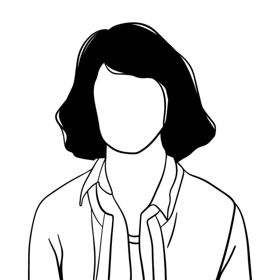 vrouw zwart en wit portret zonder een gezicht. vector illustratie in tekenfilm stijl. de concept van gezichtsloosheid, eenzaamheid, inbreuk van vrouwen rechten