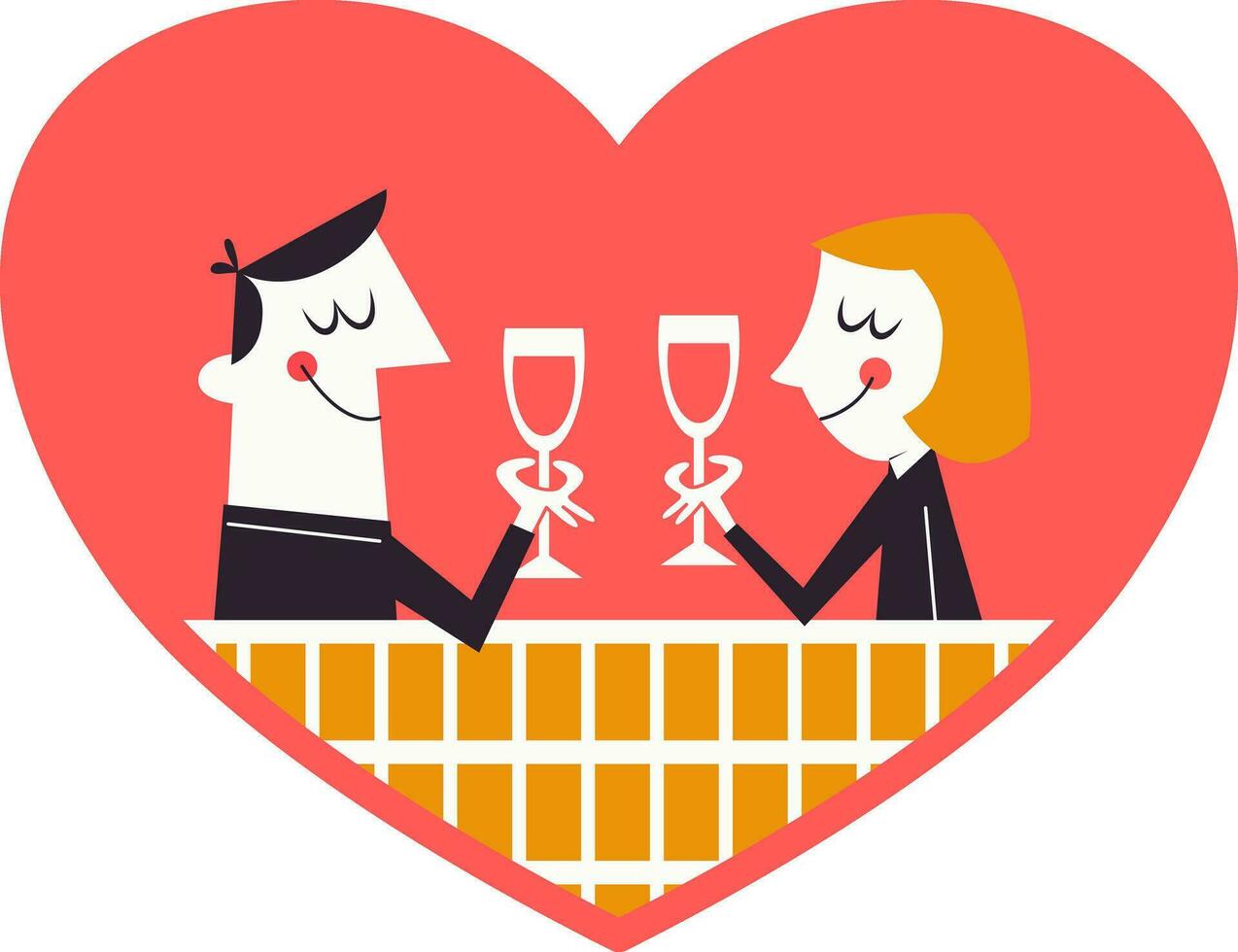een liefhebbend paar van jong mensen drinken wijn. vector illustratie in retro stijl. modern liefde concept in vector tekenfilm vlak stijl