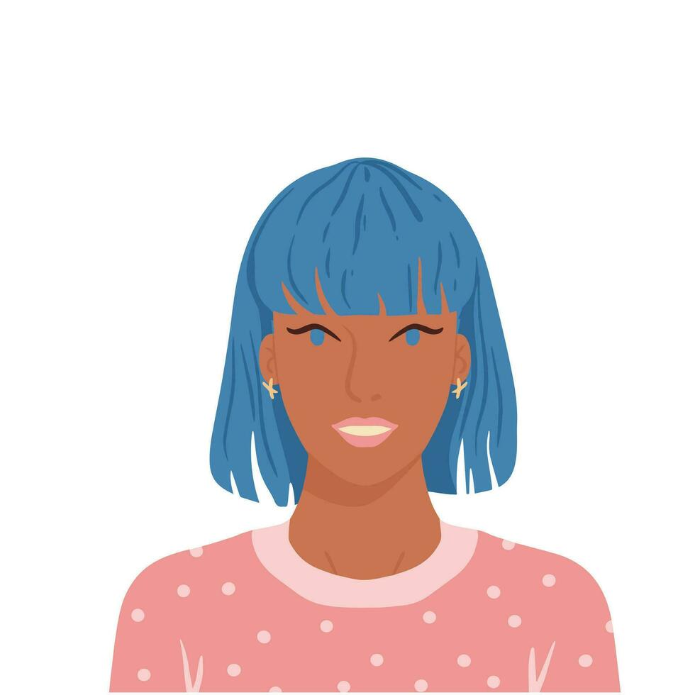 een jong meisje. gelukkig mensen avatars. hoofd portret. gekleurde vlak vector illustratie
