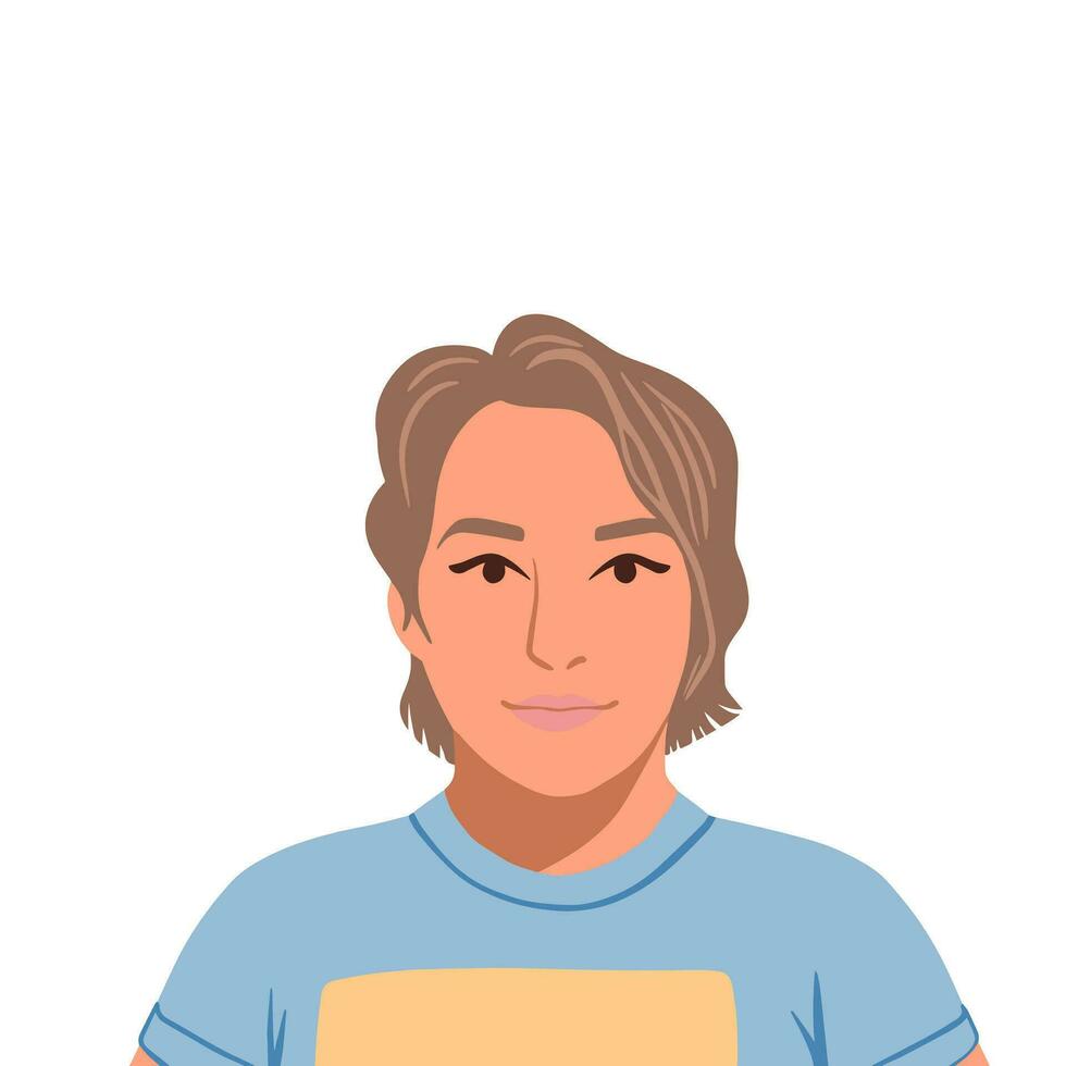 een jong meisje. gelukkig mensen avatars. hoofd portret. gekleurde vlak vector illustratie