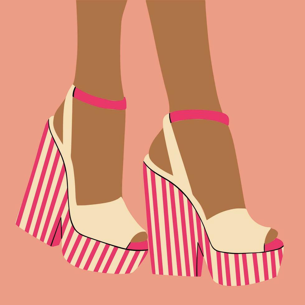 modieus vrouwen platform sandalen, hoog hakken. zomer schoenen. vector illustratie in tekenfilm stijl.