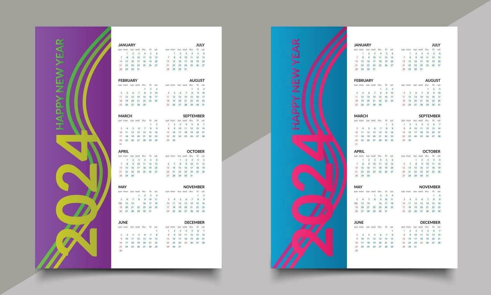 kalender. een pagina nieuw jaar kalender ontwerp. 2024 kalender ontwerp. vector