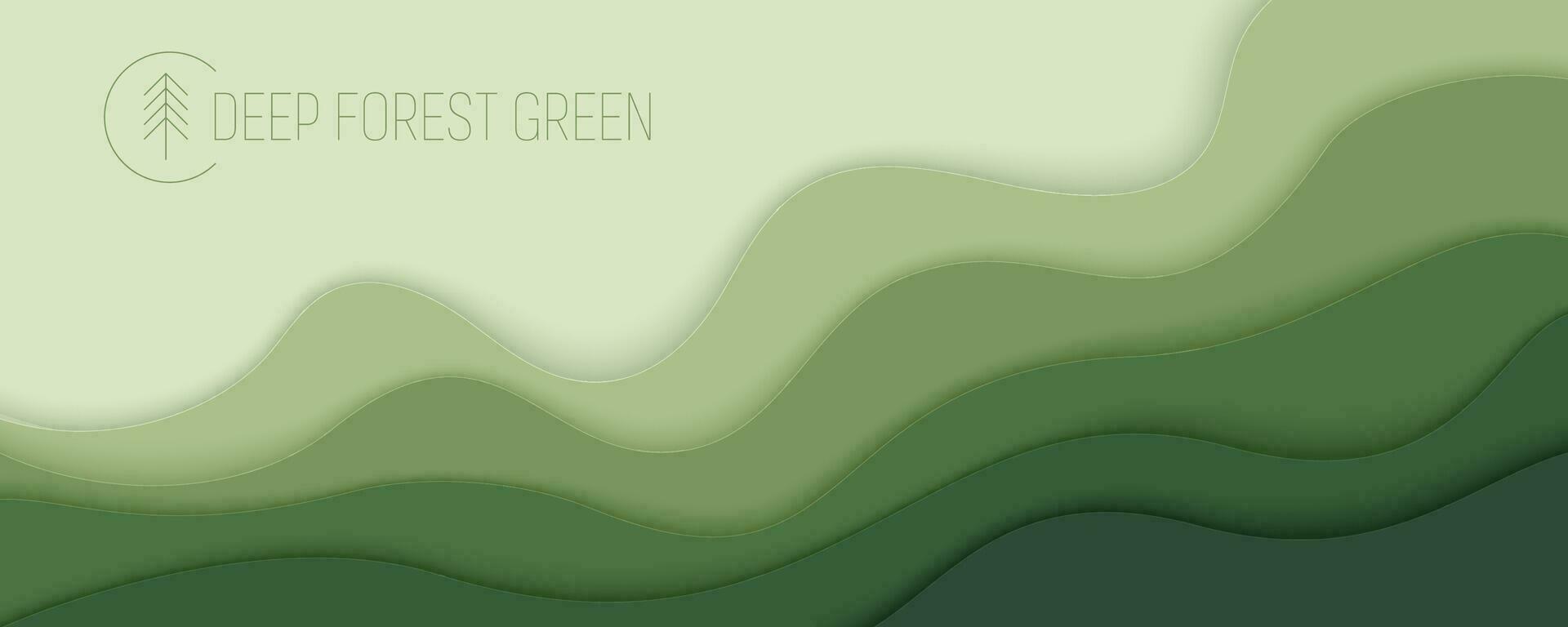 diep Woud groen golven, papier kunst spandoek. natuur groen kleur poster sjabloon in papercut stijl. vector illustratie eps 10.