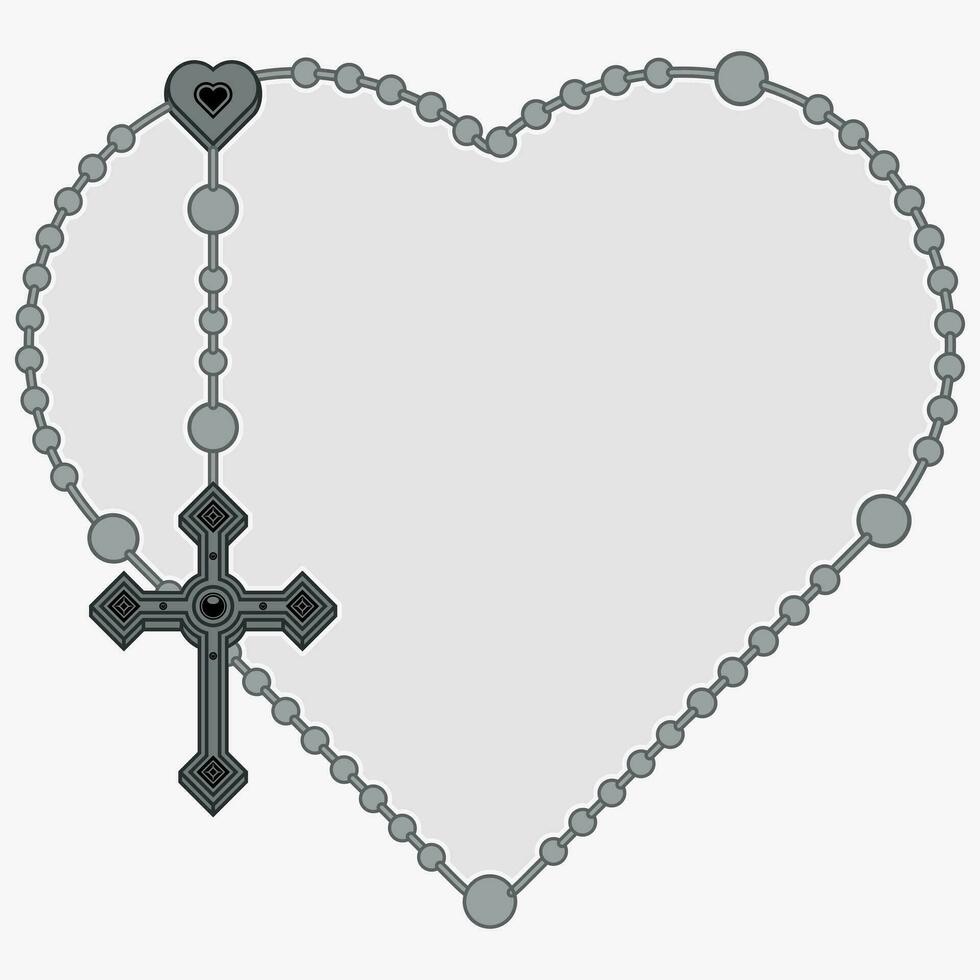 vector ontwerp van hart vormig rozenkrans, rozenkrans met christen kruis, symbool van Katholiek religie