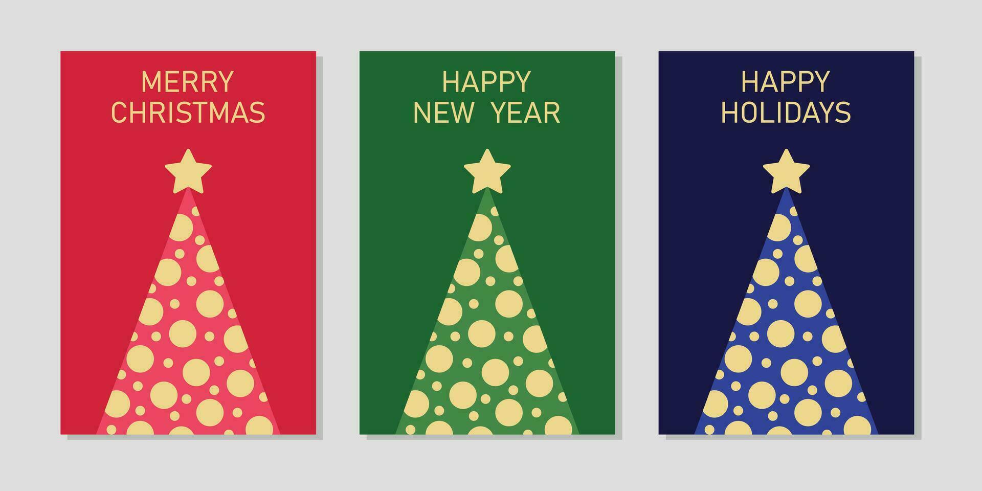 reeks van Kerstmis kaarten met decoratief Kerstmis boom. gelukkig vakantie en nieuw jaar. vector