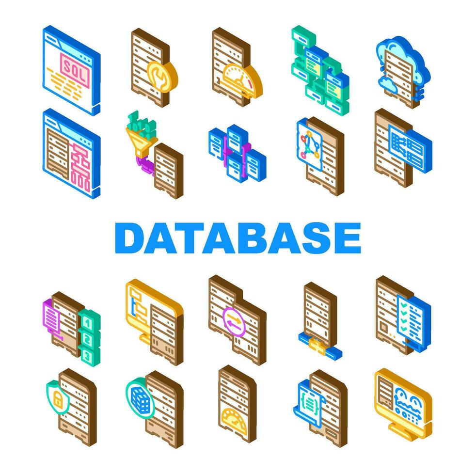 databank beheerder computer, pictogrammen reeks vector