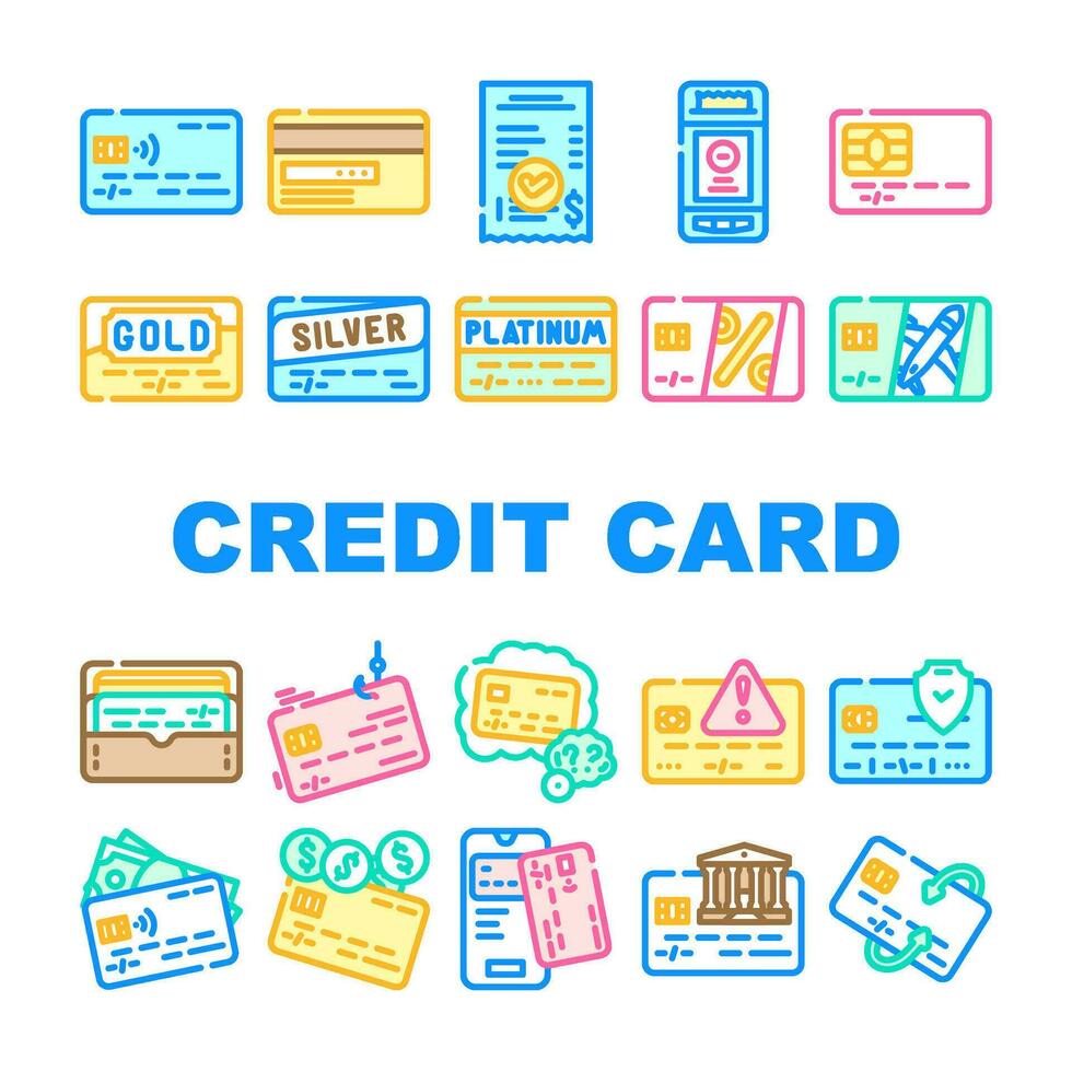 credit kaart bank betaling pictogrammen reeks vector