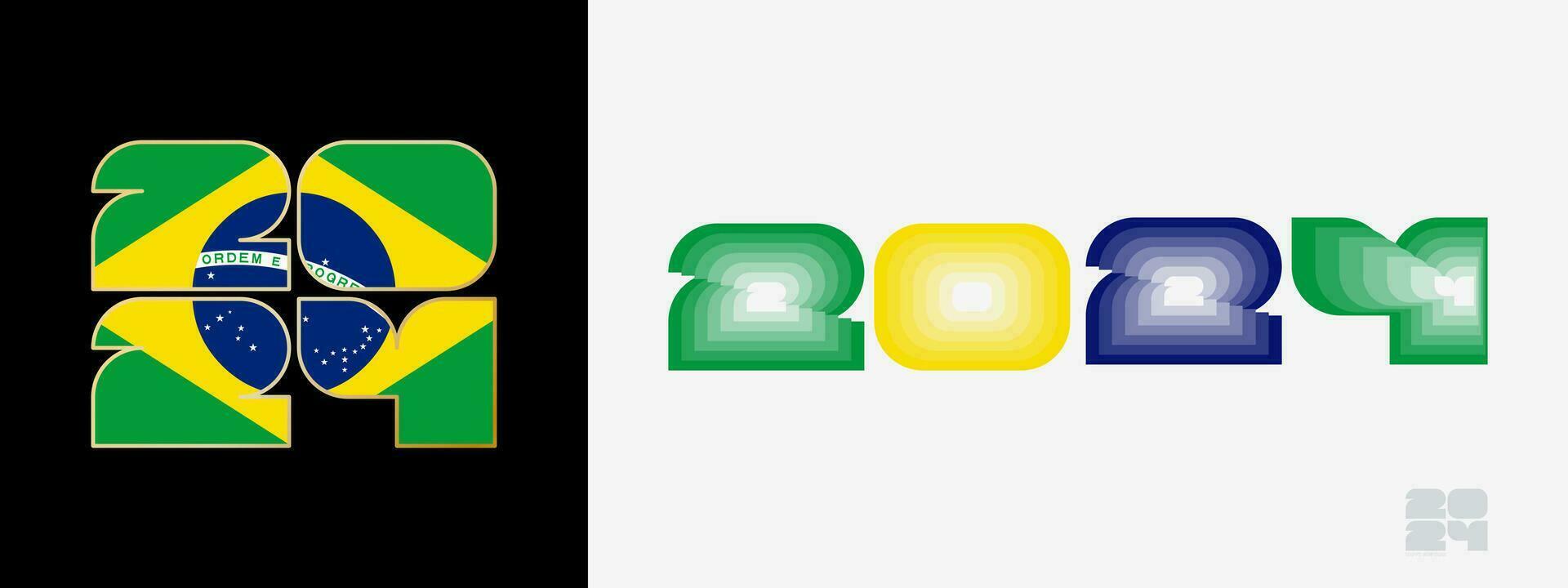 jaar 2024 met vlag van Brazilië en in kleur gehemelte van Brazilië vlag. gelukkig nieuw jaar 2024 in twee verschillend stijl. vector