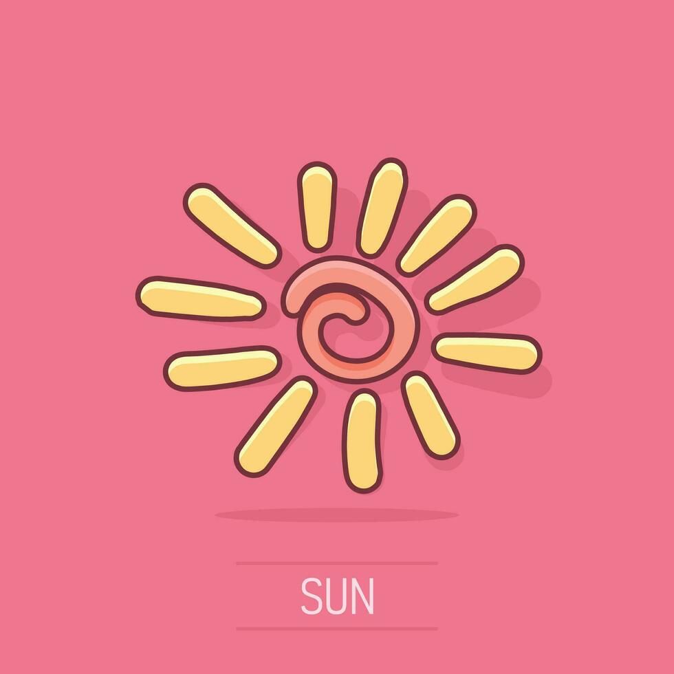 vector hand- getrokken zon icoon in grappig stijl. zomer teken illustratie pictogram. zon bedrijf plons effect concept.