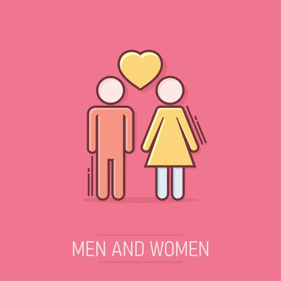 vector tekenfilm Mens en vrouw met hart icoon in grappig stijl. mensen teken illustratie pictogram. relaties bedrijf plons effect concept.