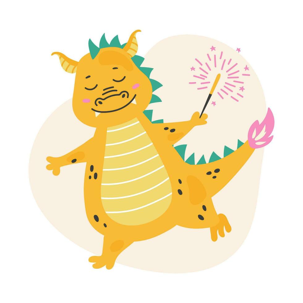 fantasie schattig draak met sterretjes. vrolijk Kerstmis en nieuw jaar kaart. baby dinosaurus voor kinderen. vector schattig libel dino karakter, tekenfilm illustratie