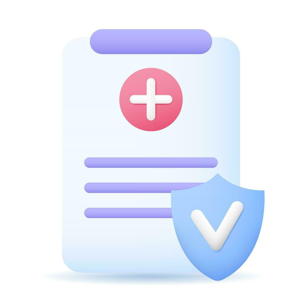 klembord document Gezondheid verzekering met schild en controleren Mark icoon vector