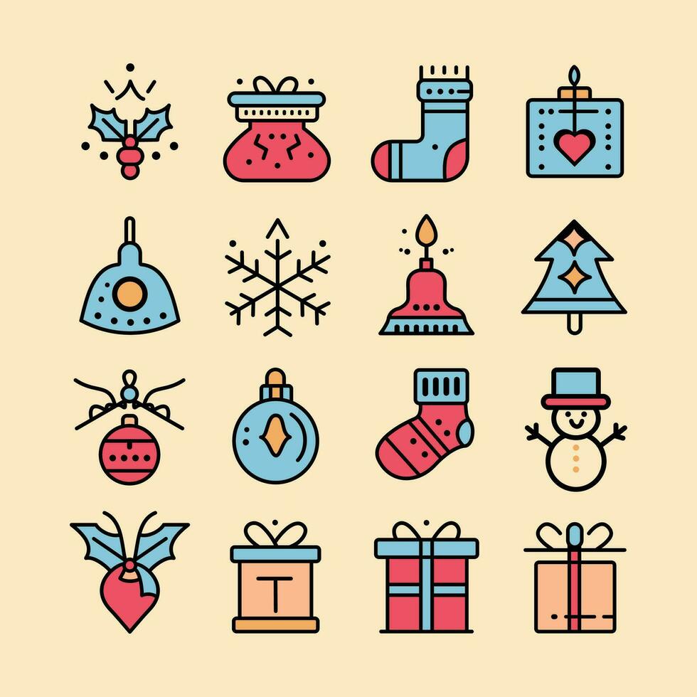 Kerstmis elementen in modern minimalistische meetkundig stijl. kleurrijk illustratie in vlak vector tekenfilm stijl. Kerstmis boom met meetkundig patronen, sterren en abstract elementen