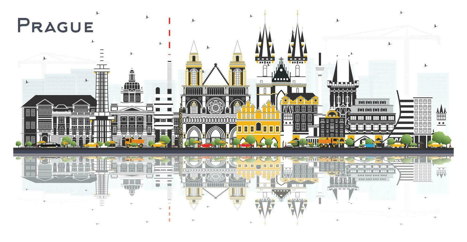 Praag Tsjechisch republiek stad horizon met kleur gebouwen en reflecties geïsoleerd Aan wit. reizen en toerisme concept met historisch architectuur. Praag stadsgezicht met oriëntatiepunten. vector