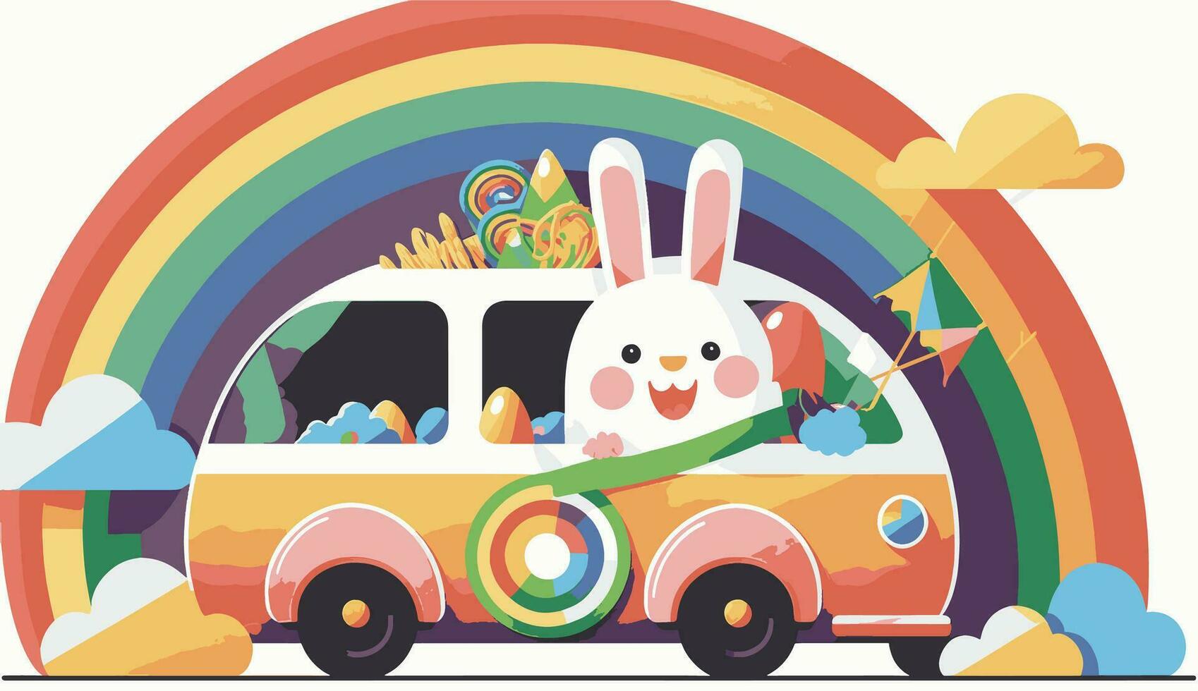 konijn in de regenboog bus vector